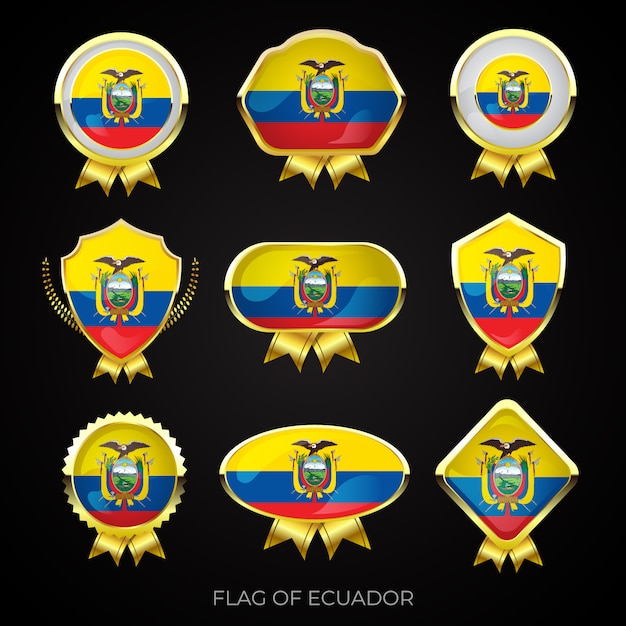 Collectie van luxe gouden vlag van ecuador