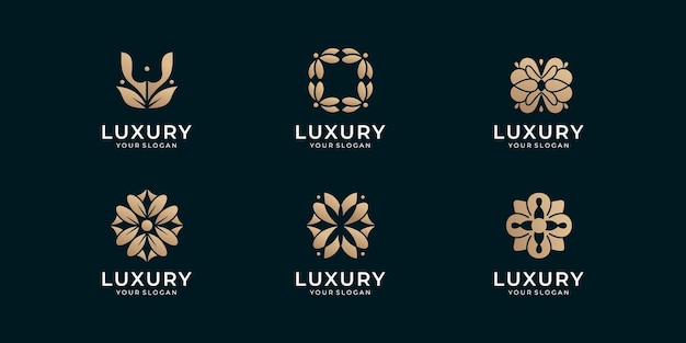 Collectie van luxe lijn kunst schoonheid bloem, roos en bladeren logo inspiratie. premium vector