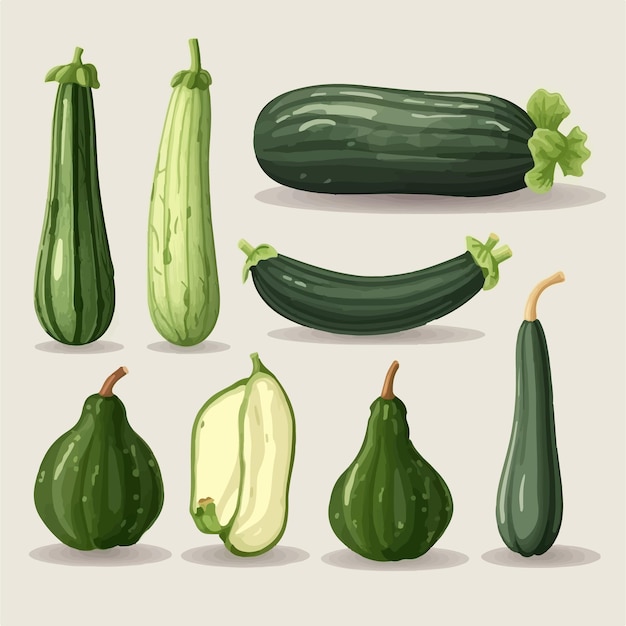 Collectie van schattige Courgette personage ontwerpen