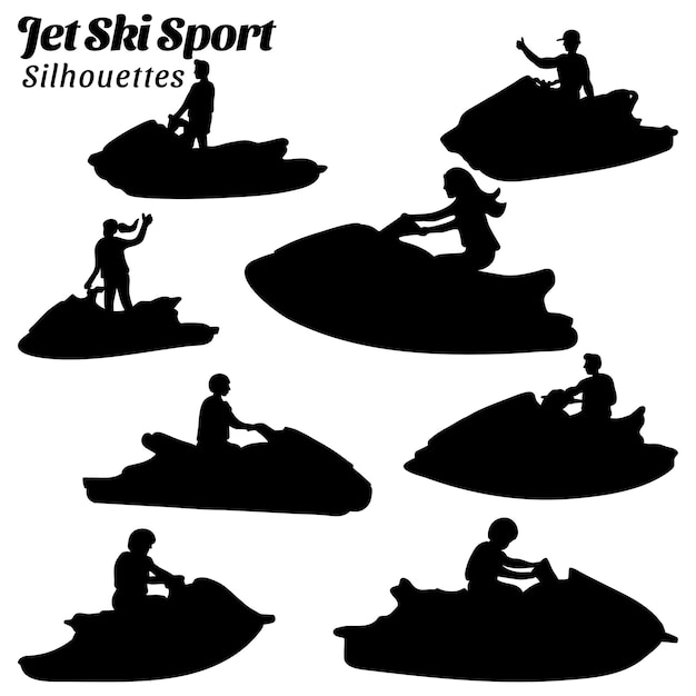 Collectie van silhouet illustraties van jetskiërs