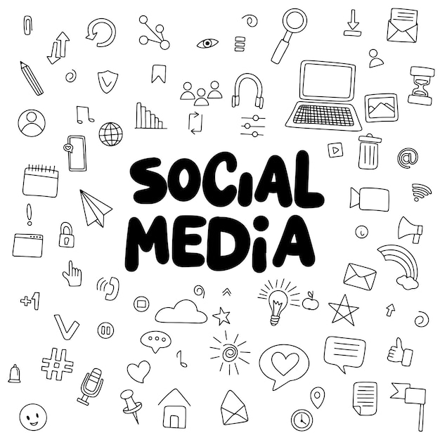 Collectie van Social Media doodle icon Hand getekende vector kunst