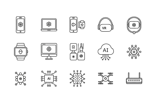 Collectie van technologie iconen AI slimme apparaten en computing