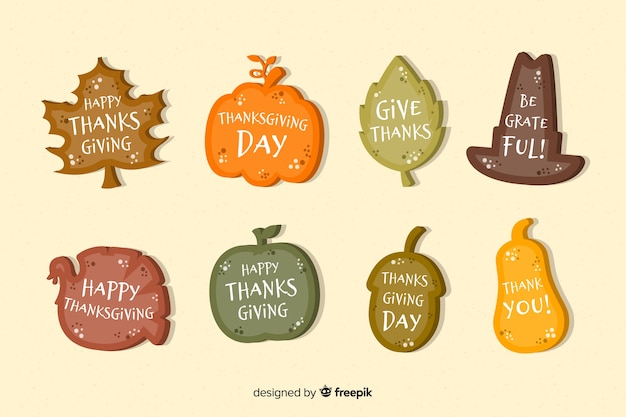 Collectie van thanksgiving-label in plat ontwerp