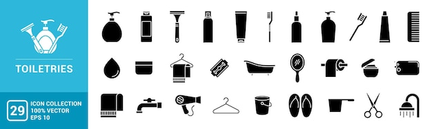 Vector collectie van toiletartikelen icoon tandenborstel tandpasta shampoo crème bewerkbaar en veranderbaar formaat eps 10