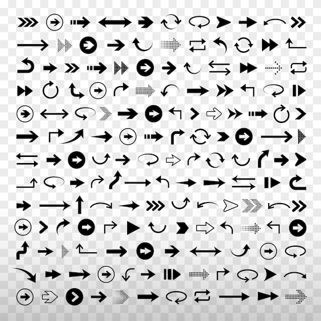 Collectie van verschillende zwarte pijlen omvat rechte gebogen en zigzag pijlen in verschillende stijlen en richtingen Element vector set