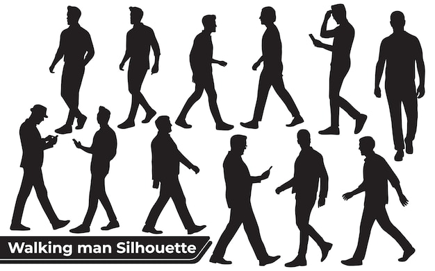 Collectie van Walking Man-silhouetten in verschillende poses