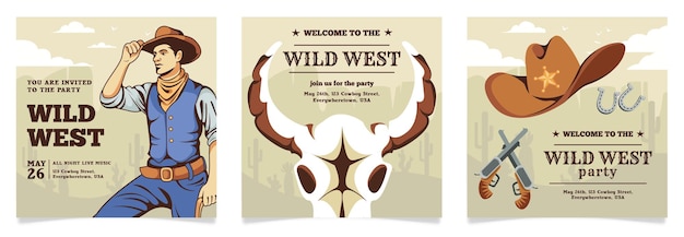 Vector collectie van wilde westen cowboy party posters