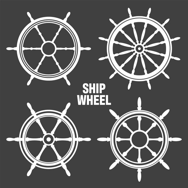 Vector collectie van witte vintage stuurwielen schip jacht retro wiel symbool nautical roer icoon marine design element vector illustratie