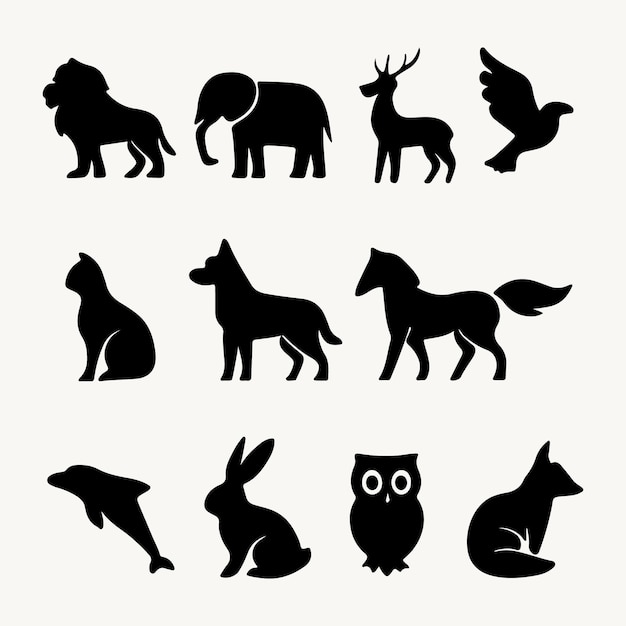 Collectie van zwarte dieren silhouetten voor verschillende doeleinden