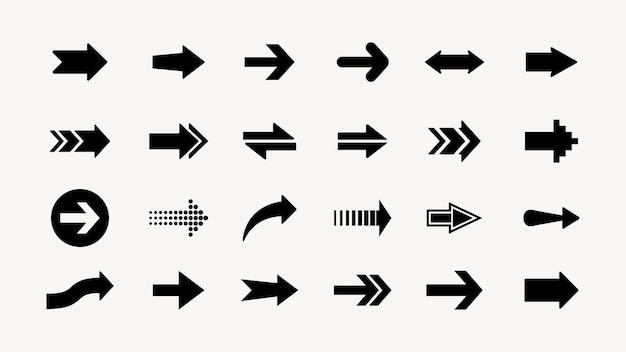 Collectie van zwarte pijl iconen in verschillende stijlen en richtingen voor ontwerpprojecten die richtings symbolen nodig hebben Collection van zwarte pijl iconen en symbolen Verschillende van eenvoudige zwarte pijlen iconen