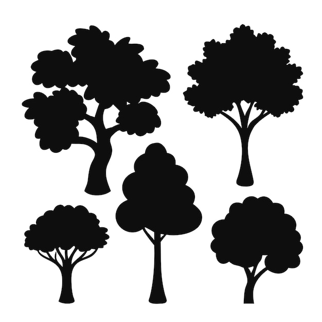 Collectie van zwarte silhouetbomen voor ontwerpdoeleinden