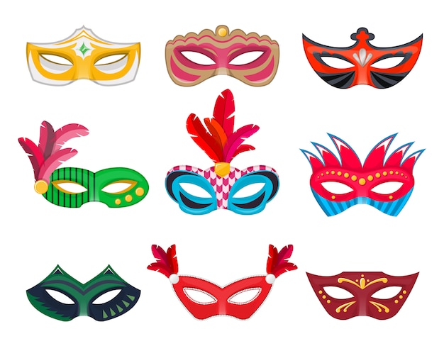 Collectie Venetiaanse carnaval maskers handgeschilderd.