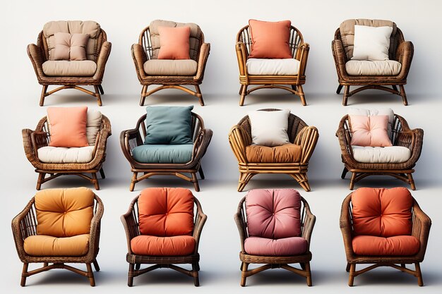 Vector collectie verschillende soorten zitmeubelen fauteuils stoelen poefs comfortabel meubilair elements