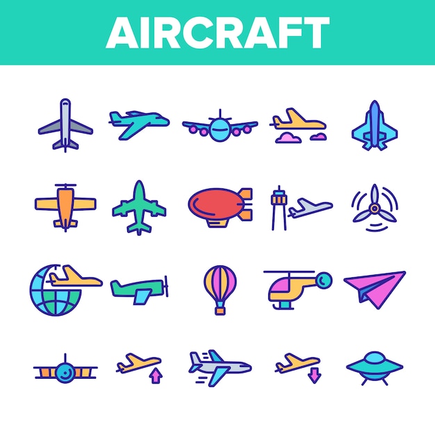 Collectie vliegtuigen elementen Icons Set