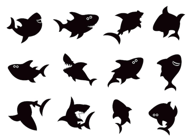 Collecties van Shark Digital Stamp platte geïsoleerde vector silhouetten