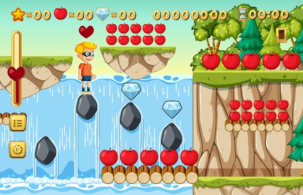 Вектор Шаблон игры-платформер collecting apples