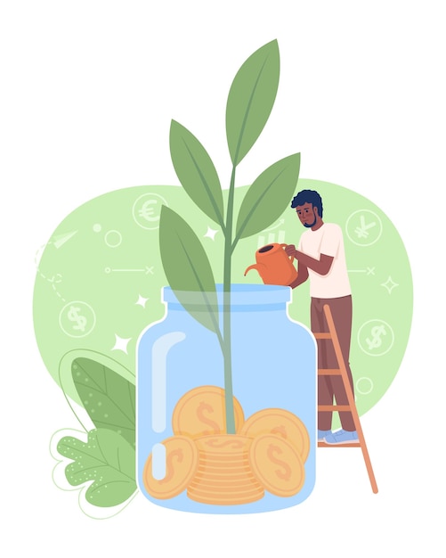 Collecting money in pot flat concept vector illustration