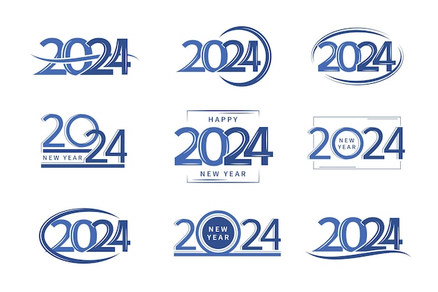 Collezione di simboli di happy new year del 2024 set di design di testo del 2024