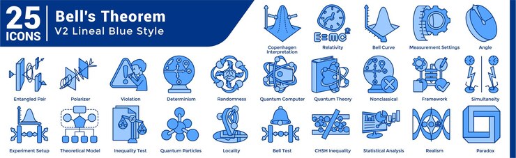 Vector a collection of 25 icons with a bells theorem theme blue style