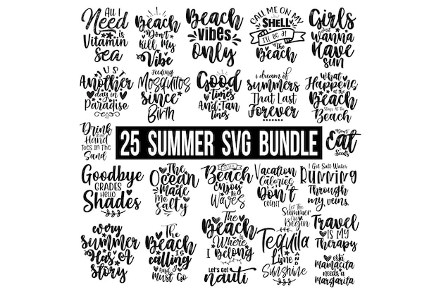 A collection of 25 summer svg bundle fonts.