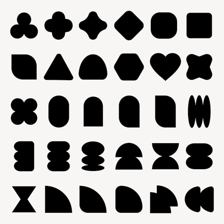 Vector 包含30種黑色幾何形狀,包括圓,正方形,三角形等.這些形狀的形狀和大小各不相同,提供各種幾何設計. 黑色形狀向量元素集