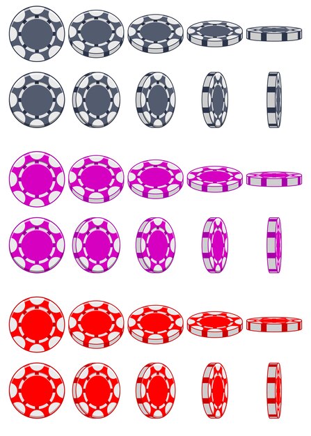 Raccolta di fiches del casinò colorate in 3d, rotazione del gioco di animazione