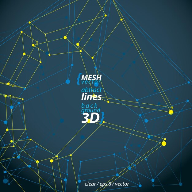 Raccolta di oggetti astratti su quattro lati in mesh 3d isolati su sfondo scuro, icona geometrica elegante, illustrazione vettoriale eps 8 chiara.