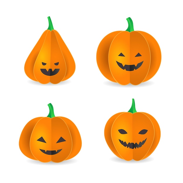 Collection of 3D Paper Pumpkins with Halloween Faces