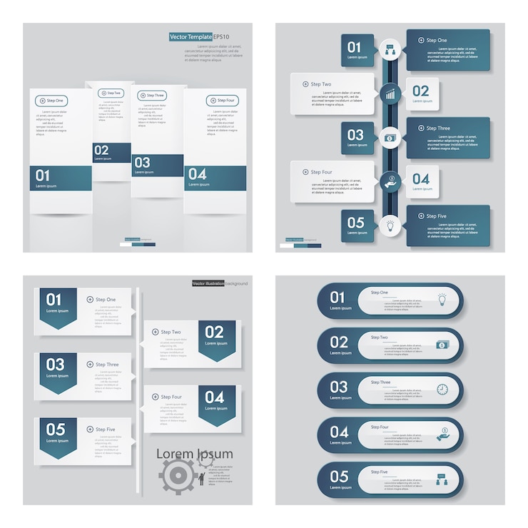 Vector collection of 4 blue color design template