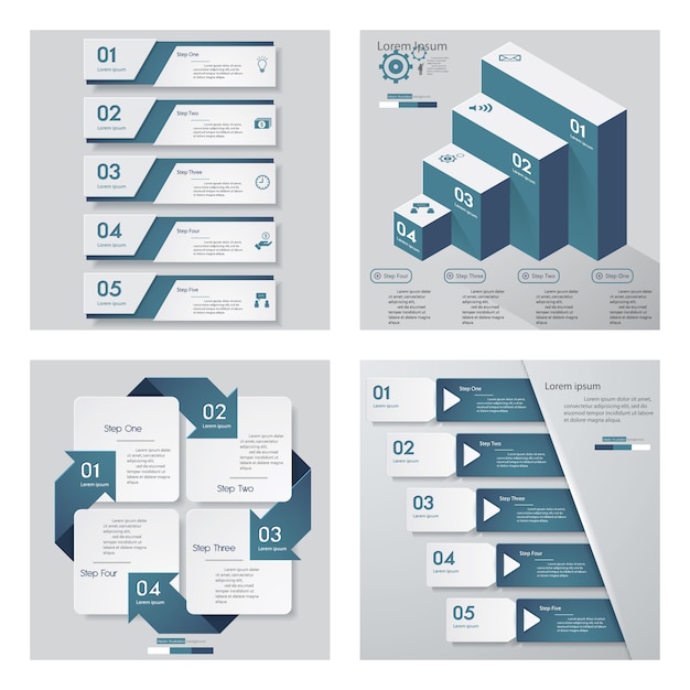 Коллекция из 4 шаблонов дизайна в синем цвете