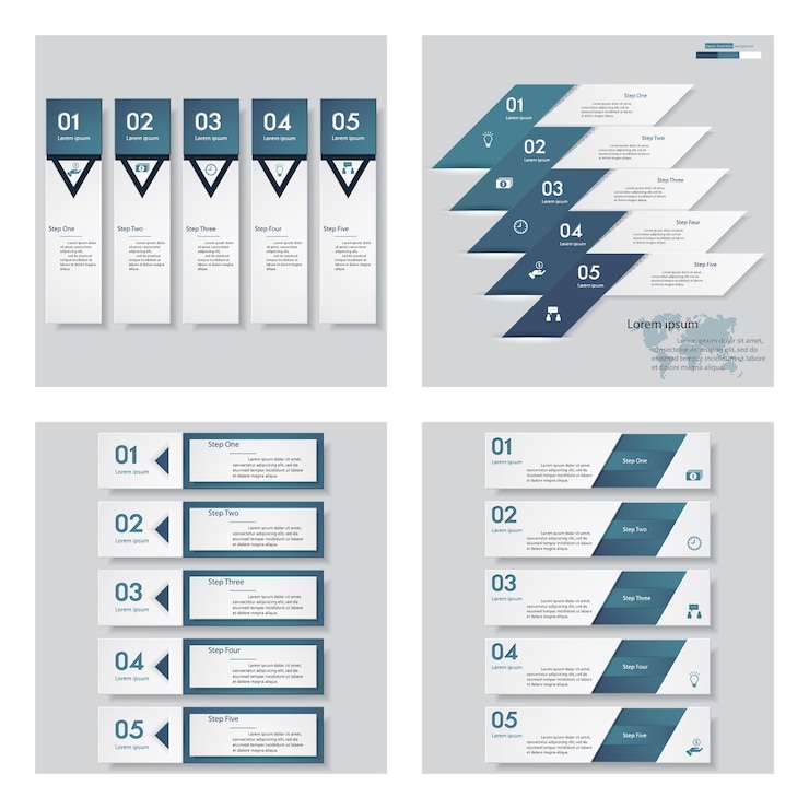 Vector collection of 4 blue color design template