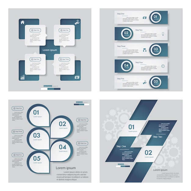 Vector collection of 4 blue color design template