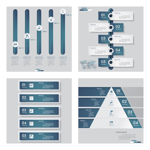 Vector collection of 4 blue color design template