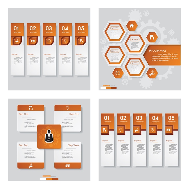 Vector collection of 4 orange color design template