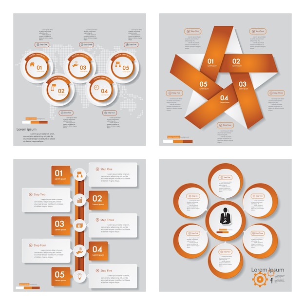Vettore raccolta di 4 modello di design di colore arancione