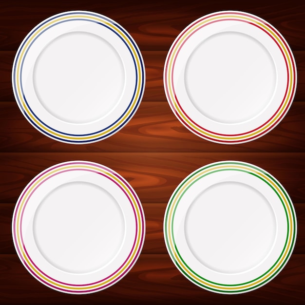 Collezione di 4 piatti con linee colorate vector