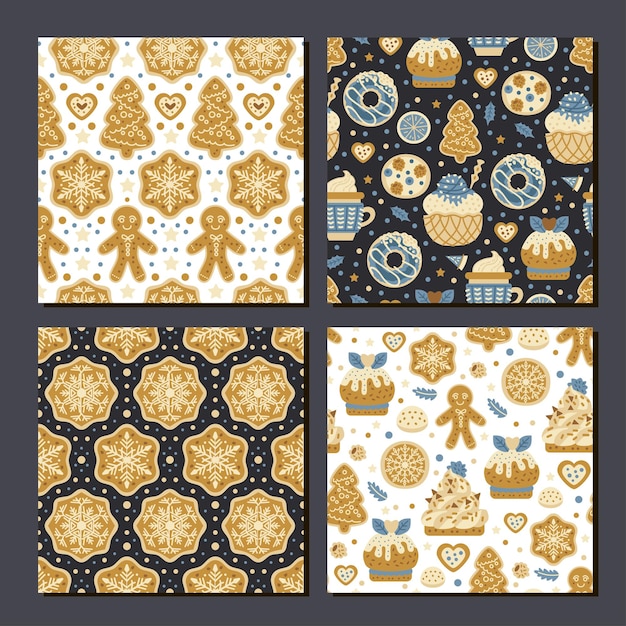 Collection of 4 seamless prints cookies pattern