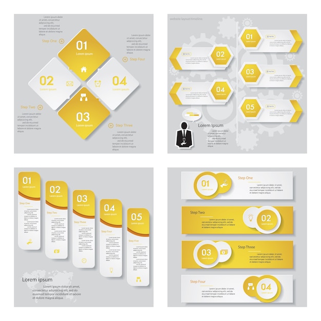 4 노란색 디자인 서식 파일의 컬렉션입니다.