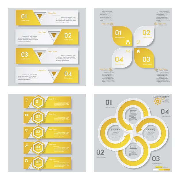 Collection of 4 yellow color design template.