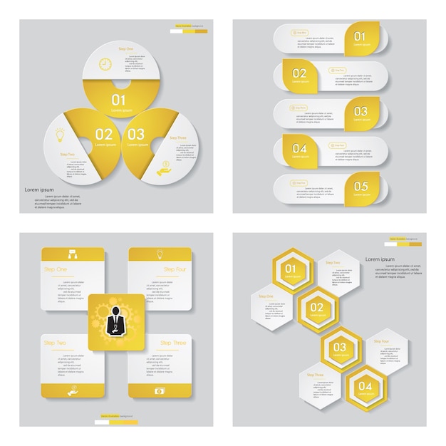 Vector collection of 4 yellow color design template.