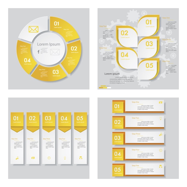 Коллекция из 4 шаблонов дизайна желтого цвета.