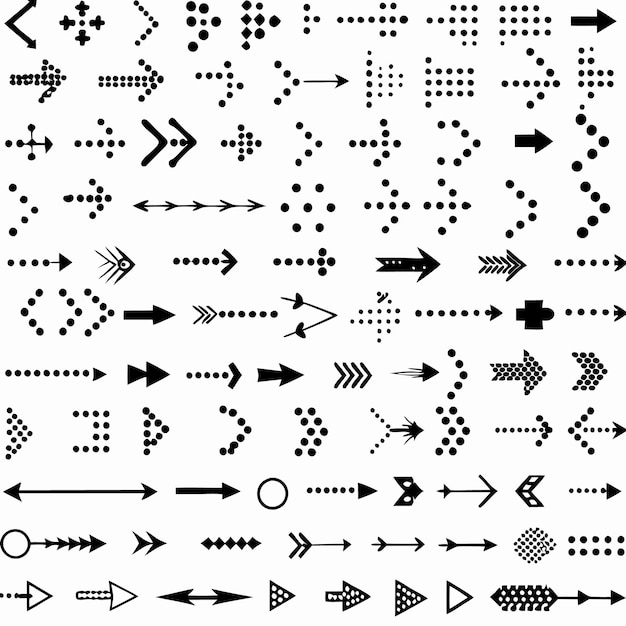 黒い矢 50 つのコレクション, 様々な形状, スタイル, サイズ, 白い背景に隔離