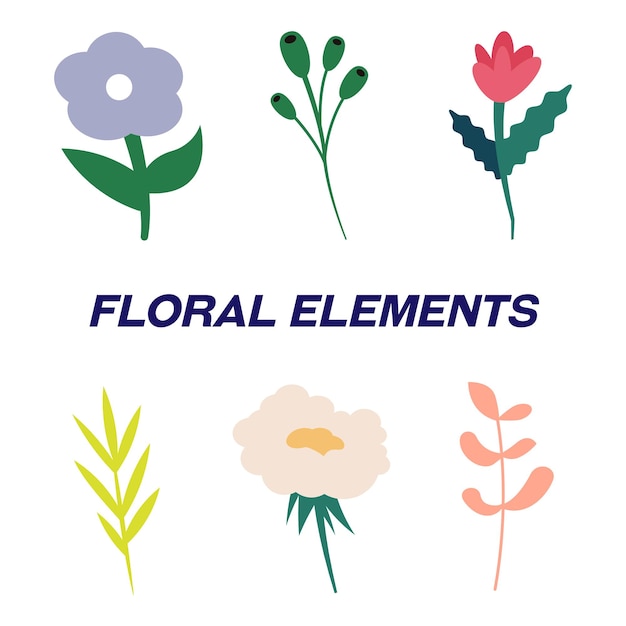 Collection of 6 vivid floral elements on transparent background Suitable for adverts books articles