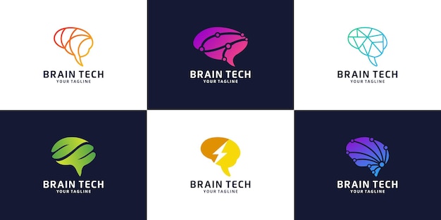Collection of abstract brain logotypes Logos for science innovation