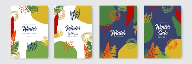 Collection of abstract card background designs winter sale social media promotional content with org...