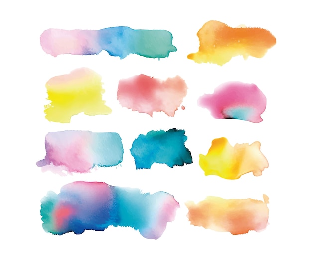 Collection of abstract colorful watercolor strokes Vector Illustration