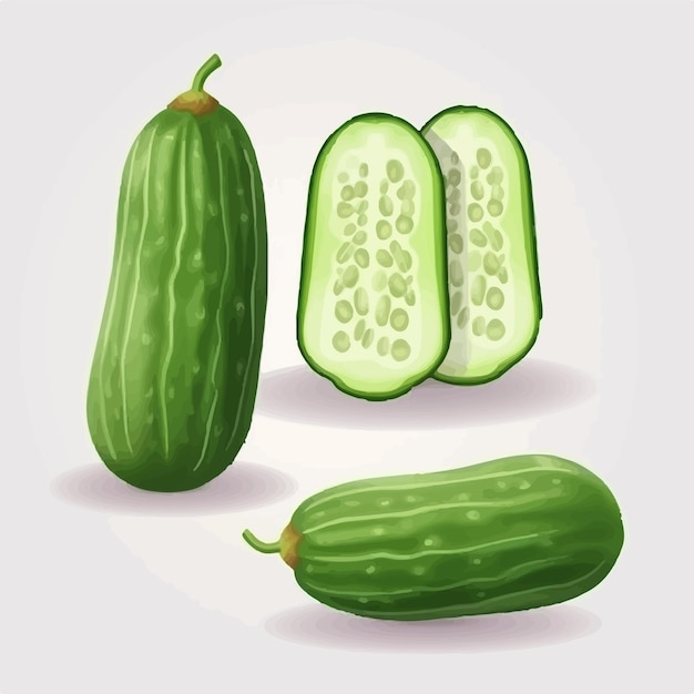 A collection of abstract cucumber illustrations in a bold and vibrant style