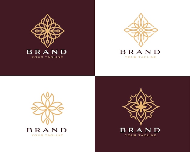 Collezione di fiori astratti turbinio logo icona disegno vettoriale elegante ornamento premium logotipo vettoriale