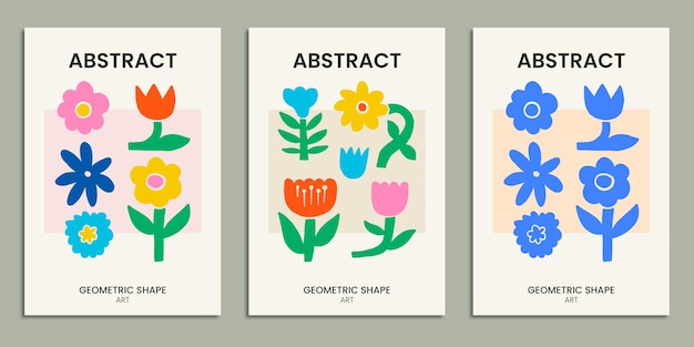 Collection of Abstract Flowers Modern Poster Design