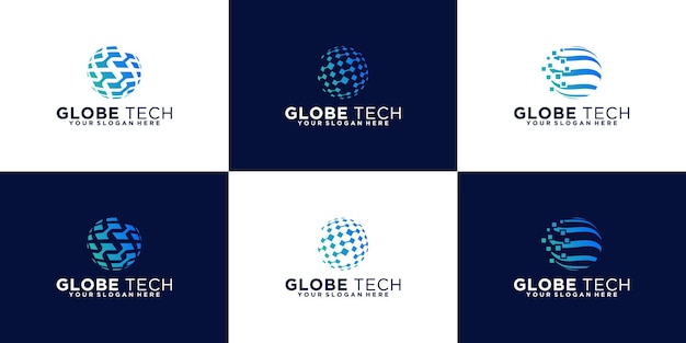 Raccolta di disegni di logo del globo astratto. icona per il business digitale, la tecnologia.